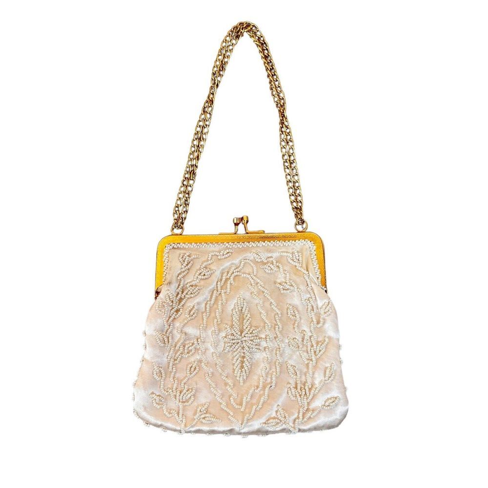 Walborg Cream and Gold Beaded Mini Bag